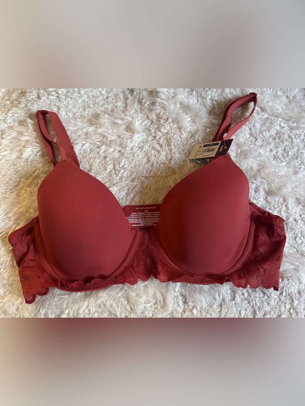No Boundaries Wine Lace-Trim Molded T-Shirt Bra